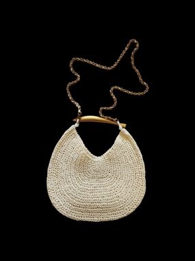 Woven Cream Crochet Bag with Gold Chain